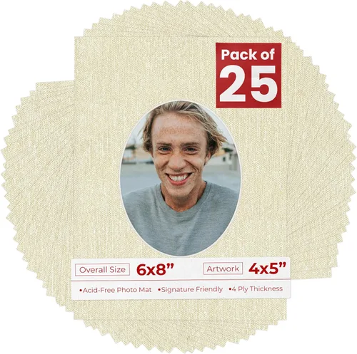 Miniatura 72 de Alfombrilla de 6 x 8 pulgadas, corte biselado para fotos de 4 x 5 pulgadas, diseño ovalado de color gris medio, sin ácidos, mate para proteger tus