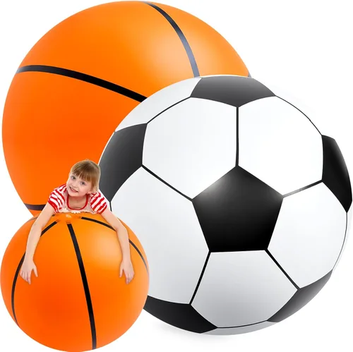 Lewtemi 2 unidades de fútbol y baloncesto inflables gigantes de 40 pulgadas, bolas de playa inflables grandes, globos de gran tamaño para fiesta de