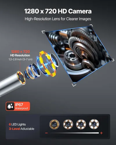 Miniatura 5 de VEVOR Endoscopio articulado de 4 vías con luz, cámara de inspección de boroscopio industrial HD 1080P con sonda articulada ultra delgada de 0.15