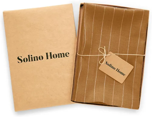 Miniatura 5 de Solino Home Juego de 4 servilletas de lino 100% lino puro, a rayas de color camello y blanco, de 20 x 20 pulgadas, hechas a mano y lavables a máquina
