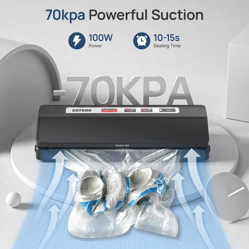 Miniatura 2 de Máquina selladora al vacío para ahorrar alimentos, 70 kpa potente succión compacta 7 en 1 sellador automático de alimentos para almacenamiento