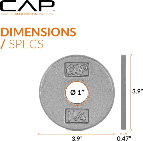 Miniatura 4 de CAP Barbell Placas de peso estándar de hierro fundido de 1 pulgada, individuales y juegos 1.25-50 libras Múltiples opciones Gris