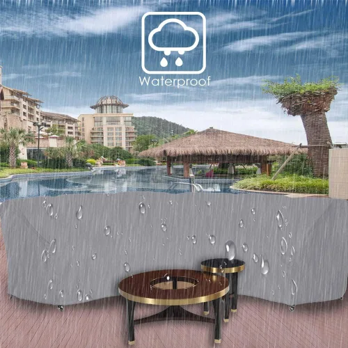Miniatura 5 de Funda de sofá curvada impermeable para muebles de exterior, sofá de media luna, protector con cordón elástico resistente al viento para patio