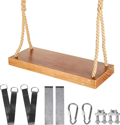 Asiento colgante de madera para exteriores, columpio de madera de cedro de 22 x 8 x 2 pulgadas para adultos y niños, capacidad de 440 libras, cuerda