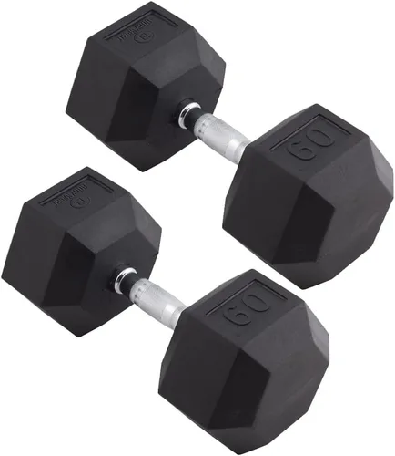 Miniatura 16 de Body Sport Mancuernas hexagonales con revestimiento de goma, par de mancuernas para ejercicios, equipo de entrenamiento de fuerza, accesorios