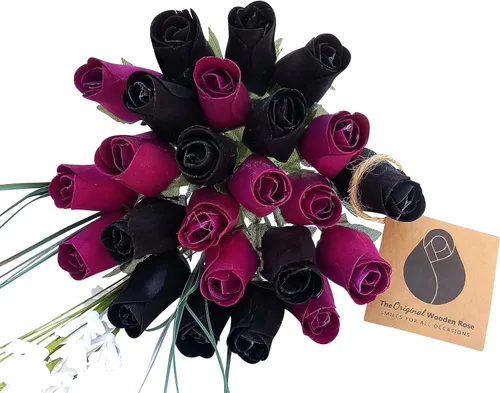 Miniatura 17 de Ramos originales de rosas de madera en 1, 2, o 3 docenas, Madera de abedul, Completamente negro, 1 Docena