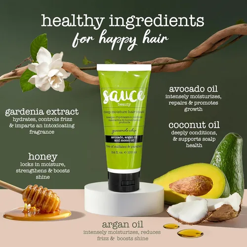 Miniatura 4 de SAUCE BEAUTY Mascarilla Capilar de Acondicionamiento Profundo (3.4 onzas líquidas) Mascarilla Capilar Guacamole Whip para Cabello Dañado y Control