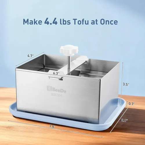 Miniatura 2 de Bendu - Prensa de tofu de acero inoxidable 304, máquina de tofu mejorada con bandeja de goteo y paño para tofu casero, prensa Paneer y herramienta