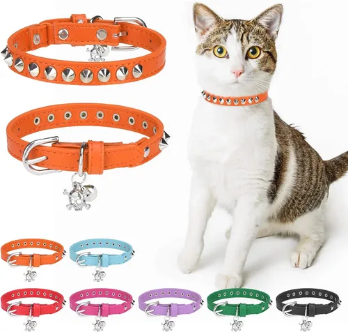 Miniatura 14 de Collares de cuero DILLYBUD para gatos macho y hembra con campana y cinturón elástico de seguridad, collar ajustable con hebilla de seguridad