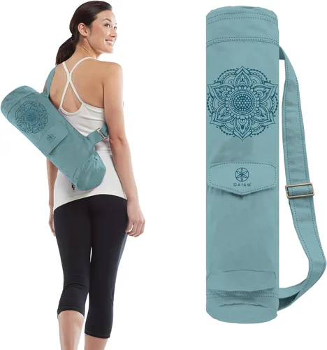 Gaiam Bolsa de Esterilla de Yoga Cargo, Portador de Esterilla de Yoga con Cremallera Completa con Correa Ajustable, Bolsillo Frontal y Exterior para