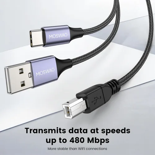 Miniatura 5 de MOSWAG Cable de impresora USB 2en1 de 3.28 pies/1M con cable USB C a MIDI, cable de impresora, cable USB MIDI USB C a USB B MIDI, cable, compatible