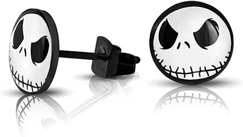 Miniatura 2 de SIISPRI Aretes de acero inoxidable quirúrgico 316L Jack Skellington con botón redondo (0.394 in)