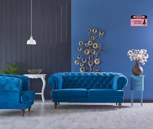 Miniatura 5 de Advertencia: Aquí vive una adicta a las compras, letrero de metal retro divertido para mujer en color rosa, decoración de pared, 12x8 pulgadas