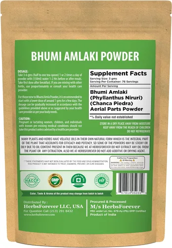 Miniatura 3 de HerbsForever Bhumi Amalaki Powder Phyllanthus Niruri Hierba ayurvédica para el bienestar, desintoxicación y vitalidad Sin OMG, vegano, sin