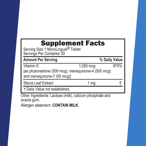 Miniatura 2 de Superior Source Triple K, fórmula 3 en 1, MK-4 500 mcg, MK-7 50 mcg, K1 500 mcg, tabletas microlignuales de disolución rápida, 30 unidades, huesos