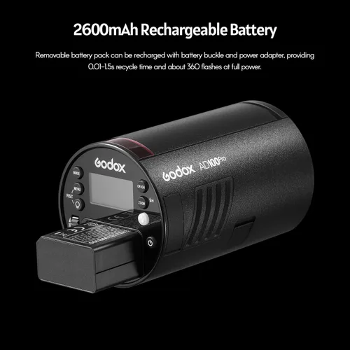 Miniatura 7 de GODOX AD100Pro Luz de Flash de Estudio en Bolsillo para Fotografía con Pantalla OLED 5800K 1/8000s Sync TTL/Multi/M Flash Integrado 2.4G Wireless X