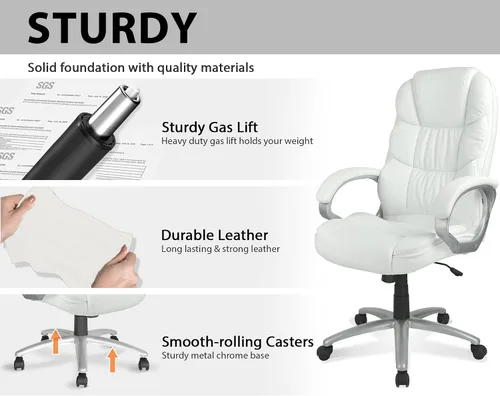 Miniatura 6 de Silla de oficina, diseño ergonómico moderno, respaldo alto, piel sintética, 250 libras resistente, silla de escritorio giratoria con soporte lumbar