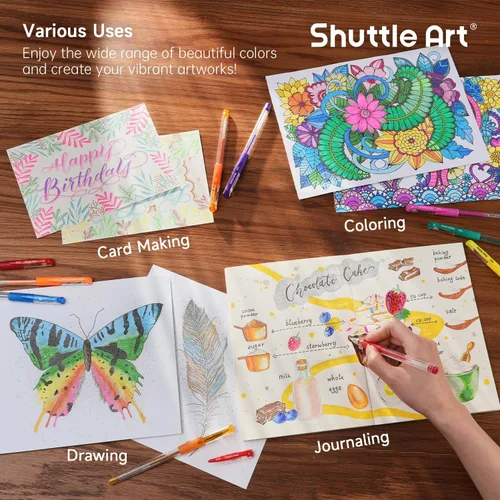 Miniatura 5 de Shuttle Art Bolígrafos de gel, paquete de 120 bolígrafos de gel empaquetados en caja resistente, 60 colores únicos con 60 recambios para adultos, 60