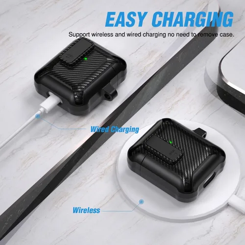 Miniatura 4 de Valkit Funda para Airpods para hombres con cerradura, funda de cuerpo completo con llavero para AirPods de Apple a prueba de golpes, funda