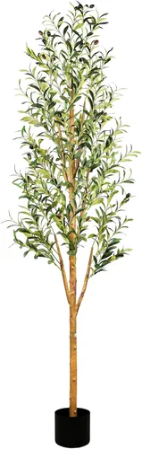 Sunnyglade Árbol de olivo artificial de seda sintética de 6 pies de alto para decoración del hogar, sala de estar, oficina, olivo falso con tronco