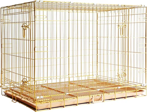 Miniatura 3 de Homey Pet Jaula de Cobre Dorado para Perros de 42 Pulgadas, Jaula de Perro Plegable y Portátil de Alambre de Metal con Rejilla de Suelo Extraíble