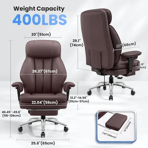 Miniatura 3 de BestGlory Silla de escritorio de oficina con soporte lumbar inflable, silla de oficina ergonómica [cojín y reposapiés mejorados de doble capa], Café