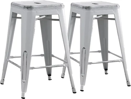 Miniatura 11 de AC Pacific Juego de 2 taburetes de metal de 24 pulgadas, estilo rústico campestre con respaldo bajo, construcción ligera y resistente, fácil NEGRO