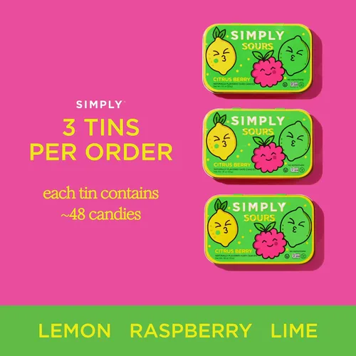 Miniatura 8 de SIMPLY Sours - Latas de caramelo agrio de bayas cítricas (paquete de 3), veganas, sin OMG, sin jarabe de maíz, sin colores ni sabores artificiales