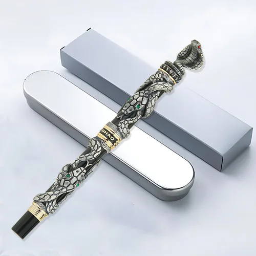 Miniatura 6 de JinHao - Pluma estilográfica de serpiente negra doblada con convertidores para escribir, bolígrafos retro de caligrafía con patrón de cobra Negro