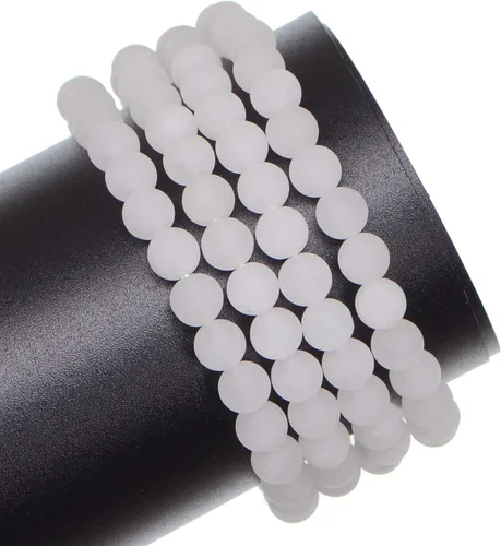 Miniatura 3 de Piedras preciosas redondas de jade blanco mate natural de 0.236 pulgadas esmeriladas, 120 cuentas sueltas a granel para hacer joyas y pulseras