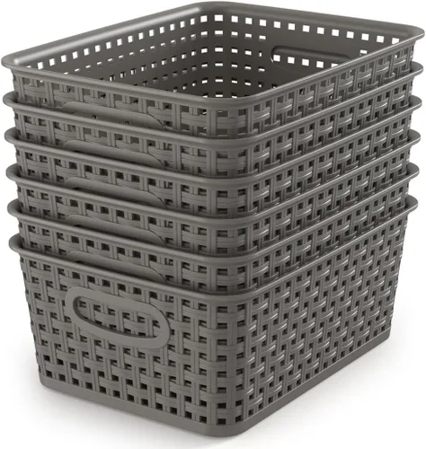 Miniatura 18 de WYT Cesta organizadora de almacenamiento tejida, paquete de 6 cestas de tejido de plástico negro, 10.1 x 7.55 x 4.1 pulgadas