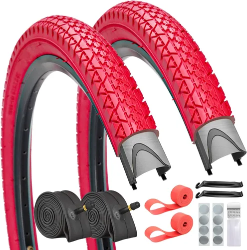 Paquete de 2 neumáticos y tubos de bicicleta Cuiser de playa, 26 pulgadas, 24 x 2.125 pulgadas, 26 neumáticos de bicicleta de playa, rojo o azul,
