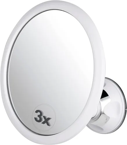 MIRRORVANA Espejo de ducha redondo con aumento de 3X para afeitar sin empañar con ventosa fuerte y adhesiva, superficie irrompible y giro de 360° -