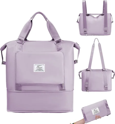 SOPIME Bolsa de viaje expandible deportiva para mujeres y hombres, bolsa de viaje plegable extra grande con correas dobles para el hombro y bolsillo