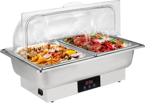 Miniatura 7 de Juego de 2 platos de cocina con tapa enrollable, calentador de alimentos y calentadores, pantalla digital, bandeja de calentamiento de temperatura