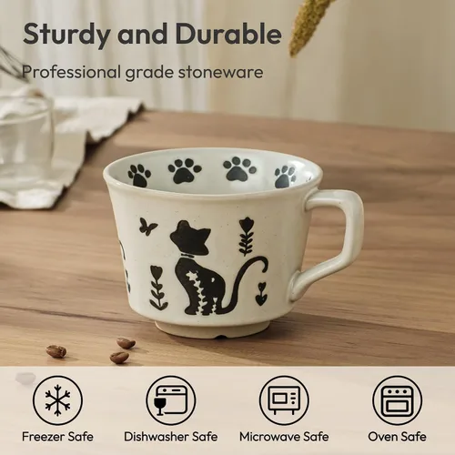 Miniatura 2 de Ceramic Coffee Mug, 11 oz Small Novelty Unique Teacup with Handle, Stoneware Cup for Tea Mocha Latte Cappuccino (Cat)