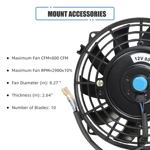 Miniatura 3 de Ventilador delgado de 7 pulgadas de empuje/tracción, ventilador eléctrico de enfriamiento para radiador universal de alto rendimiento, motor de 12V