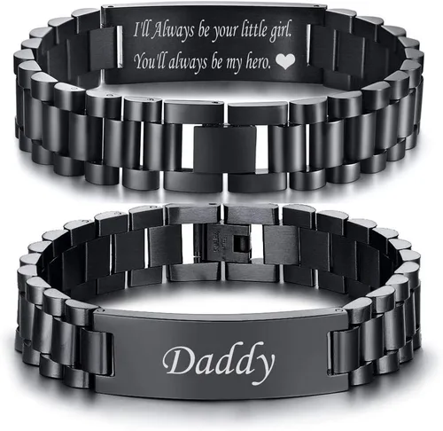 Miniatura 26 de VNOX Correa de reloj masculina de acero inoxidable, pulsera de eslabones personalizada, regalo de joyería para hombres, papá, padre, marido, novio