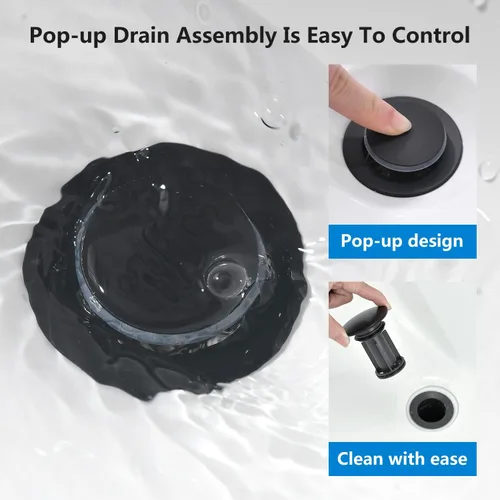 Miniatura 7 de Grifos de baño negros, grifo de lavabo de baño de 2 asas, grifo de lavabo de baño central de 4 pulgadas con drenaje desplegable y líneas de Negro
