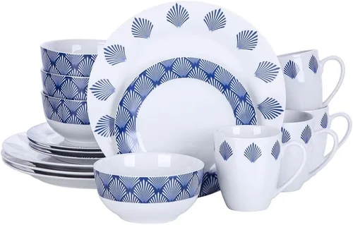 Miniatura 25 de VEWEET, Serie Fiona - Juego de vajilla de 30 piezas para 6 personas, blancos con rayas negras y grises, vajilla de porcelana de platos de postre