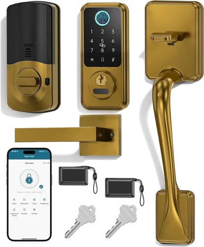 Hornbill Cerradura de puerta de entrada sin llave, juego de cerradura inteligente para puerta delantera, juego de manija de teclado inteligente para