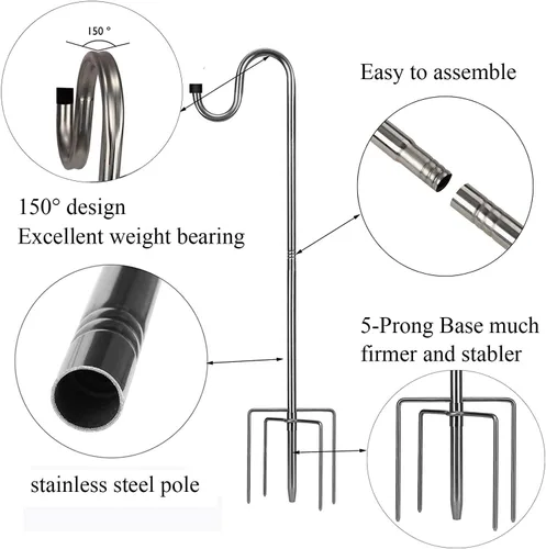 Miniatura 2 de Ihomepark Gancho de pastor para exteriores, 30 pulgadas de alto y 5/8 pulgadas de diámetro, postes resistentes de acero inoxidable para colgar luces