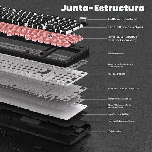Miniatura 6 de AULA F99 Pro Teclado mecánico inalámbrico - Versión silenciosa, BT5.0/2.4GHz/USB-C Personalizable intercambiable en caliente, Estructura con junta