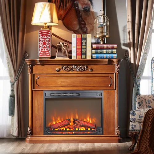Miniatura 3 de Inserto de chimenea eléctrica de 23 pulgadas, calentador ultrafino con juego de troncos y llama realista, protección contra sobrecalentamiento