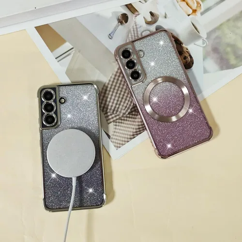 Miniatura 6 de Funda magnética con purpurina para Samsung Galaxy S21 Fe, funda de lujo de protección completa con protector de lente de cámara, antiarañazos, a