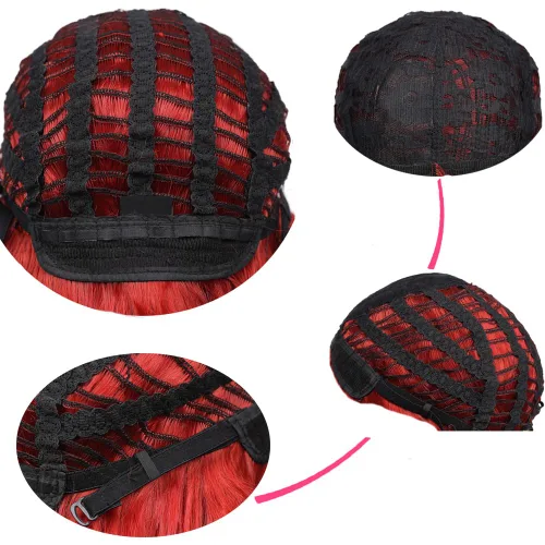 Miniatura 6 de Peluca larga rizada ondulada roja para mujer, raya lateral, aspecto natural, fibra sintética para cosplay, resistente al calor, cabello de reemplazo