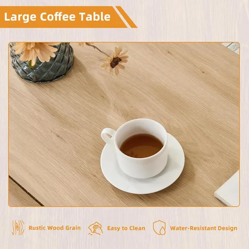 Miniatura 5 de Lerliuo - Mesas de café boho para sala de estar, mesa central de ratán con estante de almacenamiento abierto, madera natural