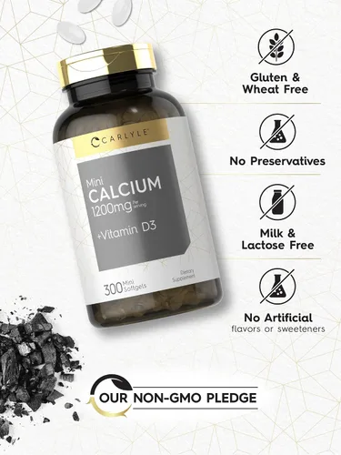 Miniatura 4 de Carlyle Calcio 1200 mg con vitamina D3 300 cápsulas blandas Suplemento sin OMG y sin gluten