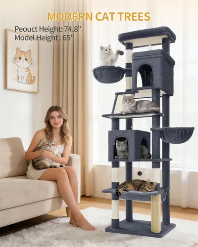 Miniatura 3 de Hzuaneri Árbol grande para gatos, torre para gatos de varios niveles de 75 pulgadas de alto, muebles de condominio para gatos más grandes
