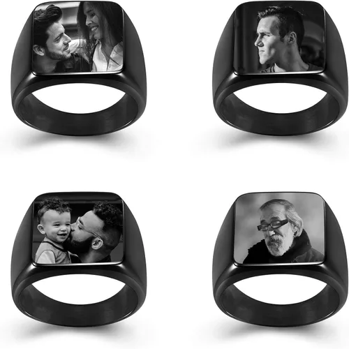 Miniatura 4 de Jovivi Anillo de acero inoxidable con texto grabado para hombres y mujeres, talla 9-14